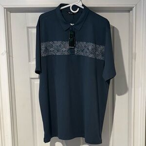 Travis Mathew Dark Blue Polo with Patterned Stripe Mens XXL